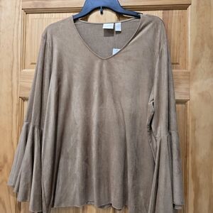 Chic Tan V-Neck Women's Blouse